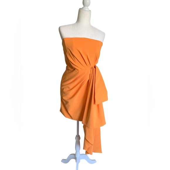 Lavish Alice Strapless  Orange Asymmetrical Cocktail Dress - Medium to Large - Picture 1 of 11